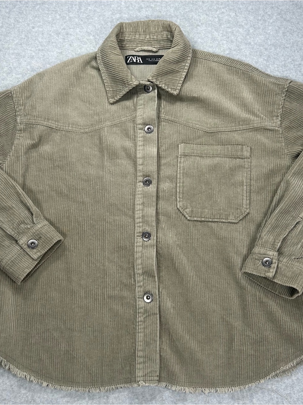ZARA Woman’s‎  Olive Green Corduroy Button-Down Shirt
